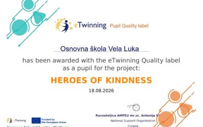 OŠ Vela Luka nagrađena Nacionalnom oznakom kvalitete za eTwinning projekt „Heroes of Kindness“